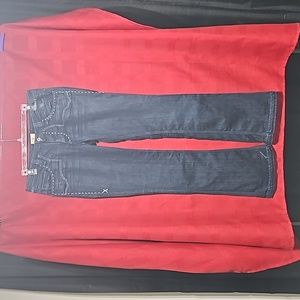 Embellished/distressed flare cuff jeans